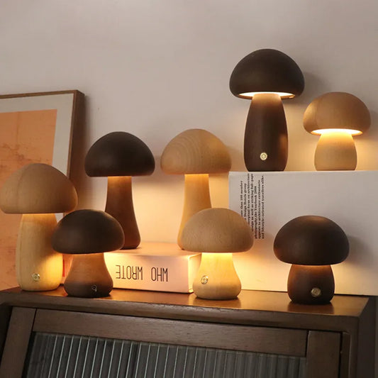 Wooden LED Mushroom Night Light